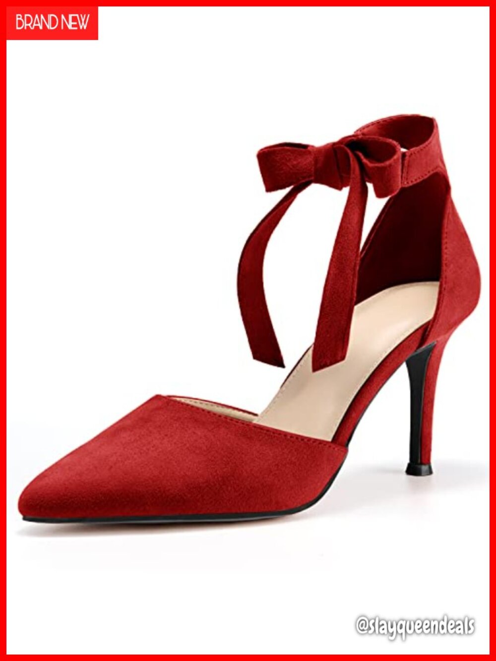 Pointed Toe Stiletto Pumps Suede Ankle Tie Office Party Dress Shoes
